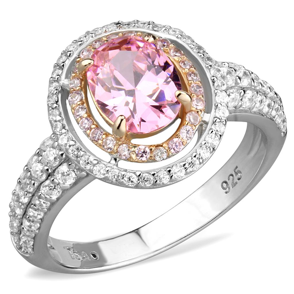 TS543 - Rose Gold + Rhodium 925 Sterling Silver Ring with AAA Grade CZ  in Rose-4