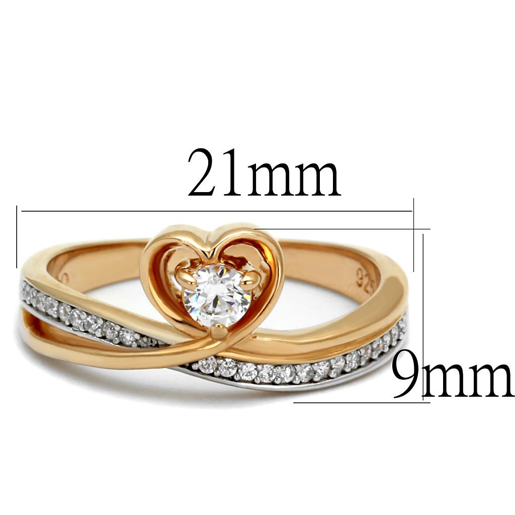 TS544 - Rose Gold + Rhodium 925 Sterling Silver Ring with AAA Grade CZ  in Clear-1