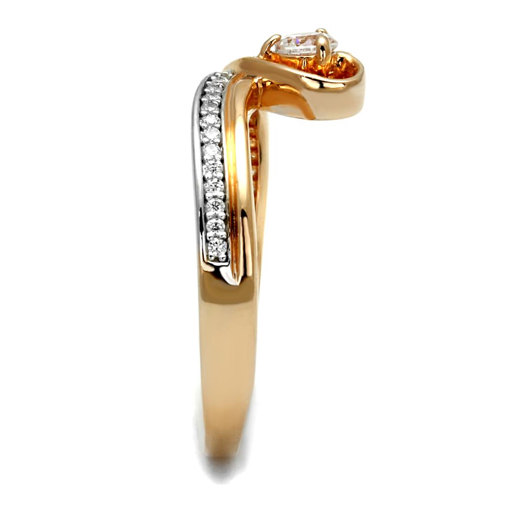 TS544 - Rose Gold + Rhodium 925 Sterling Silver Ring with AAA Grade CZ  in Clear-3