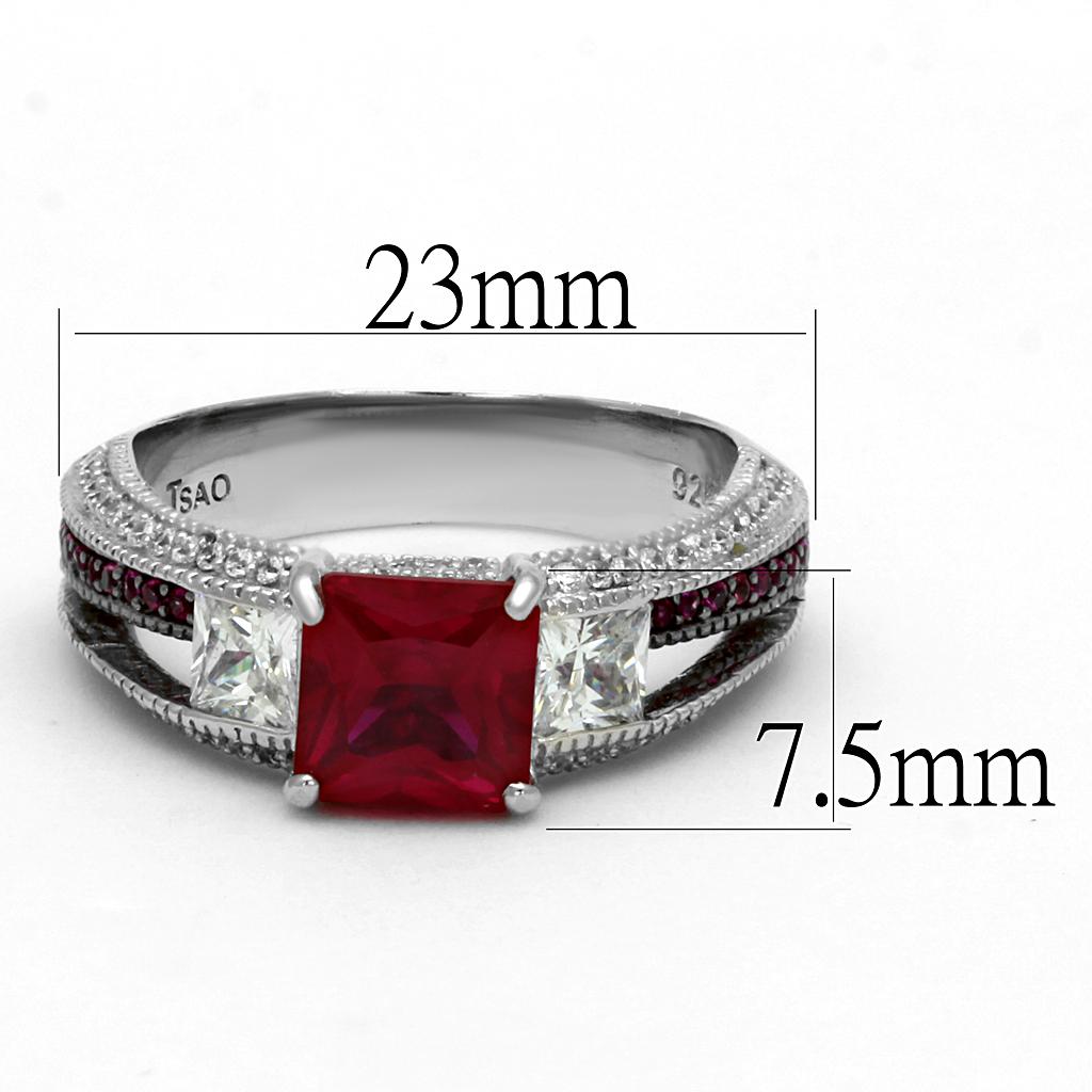 TS545 - Rhodium + Ruthenium 925 Sterling Silver Ring with AAA Grade CZ  in Ruby-1