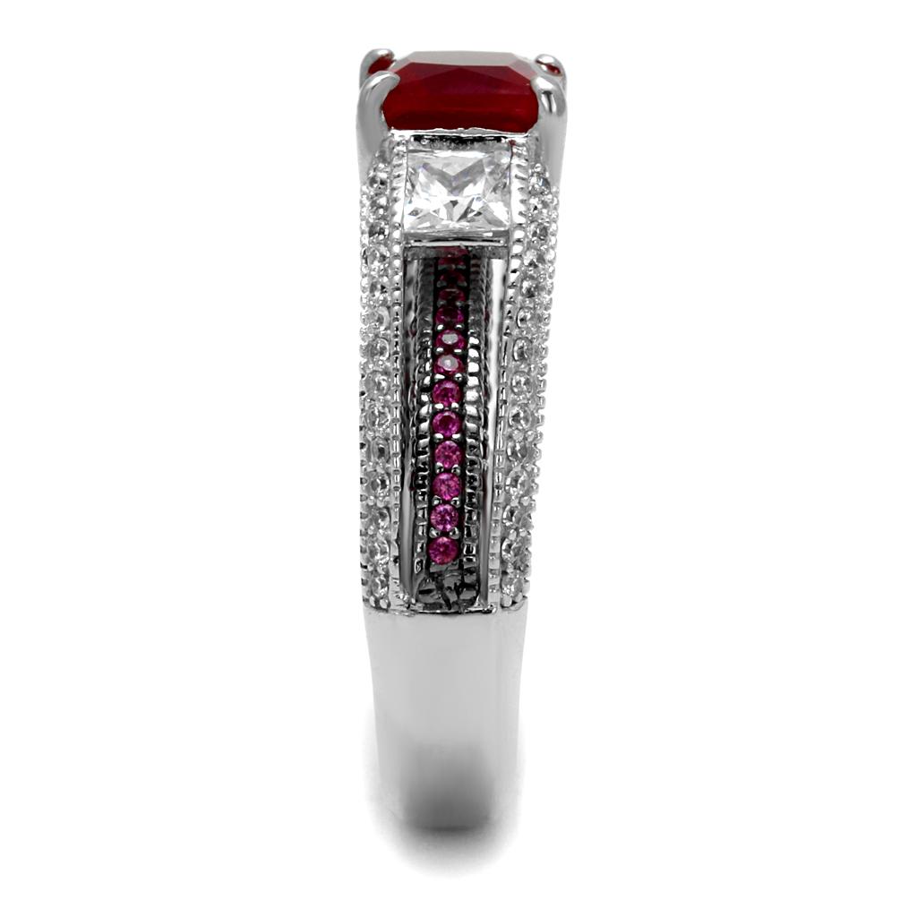 TS545 - Rhodium + Ruthenium 925 Sterling Silver Ring with AAA Grade CZ  in Ruby-3