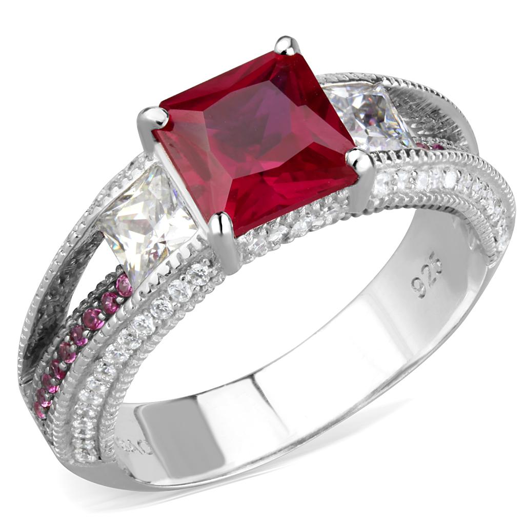 TS545 - Rhodium + Ruthenium 925 Sterling Silver Ring with AAA Grade CZ  in Ruby-4