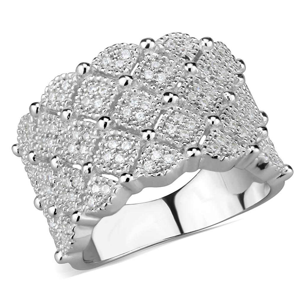 TS546 - Rhodium 925 Sterling Silver Ring with AAA Grade CZ  in Clear-4