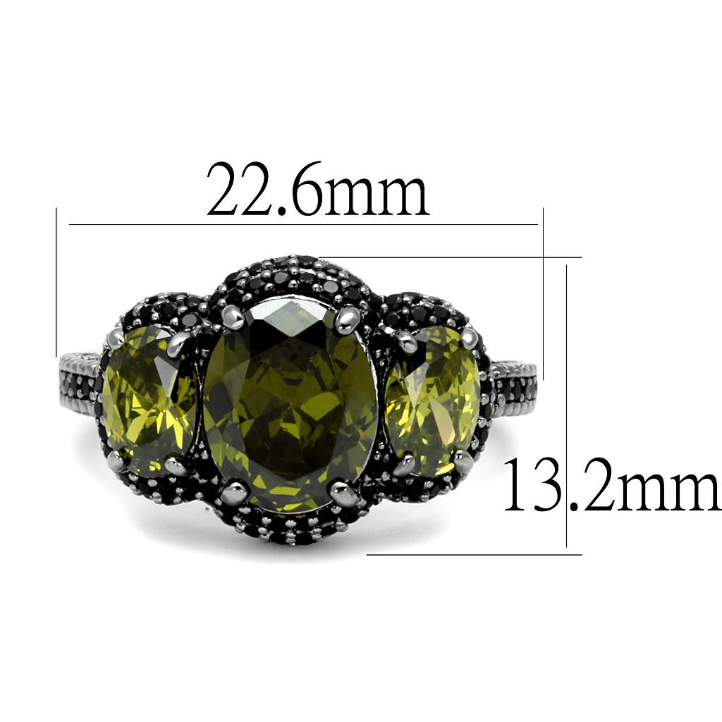 TS547 - Ruthenium 925 Sterling Silver Ring with AAA Grade CZ  in Olivine color-1