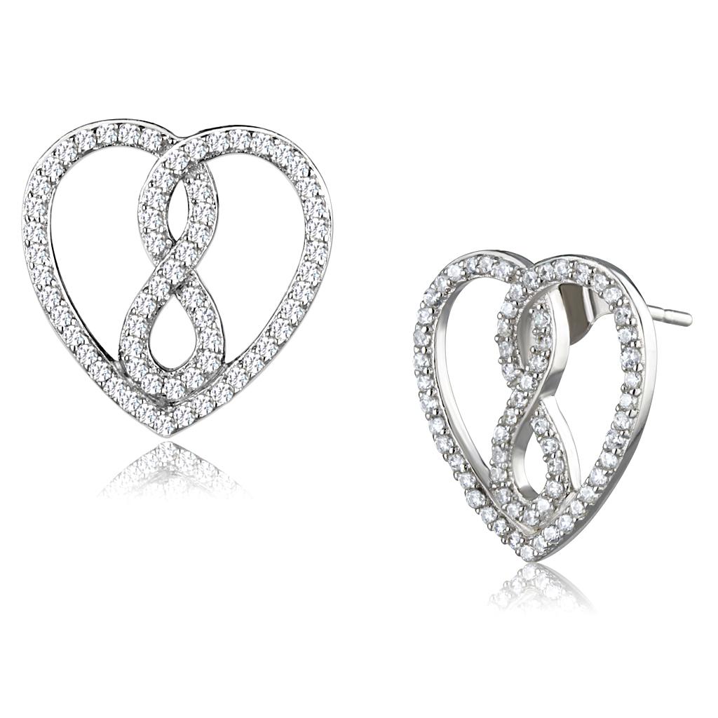 TS549 - Rhodium 925 Sterling Silver Earrings with AAA Grade CZ  in Clear-2