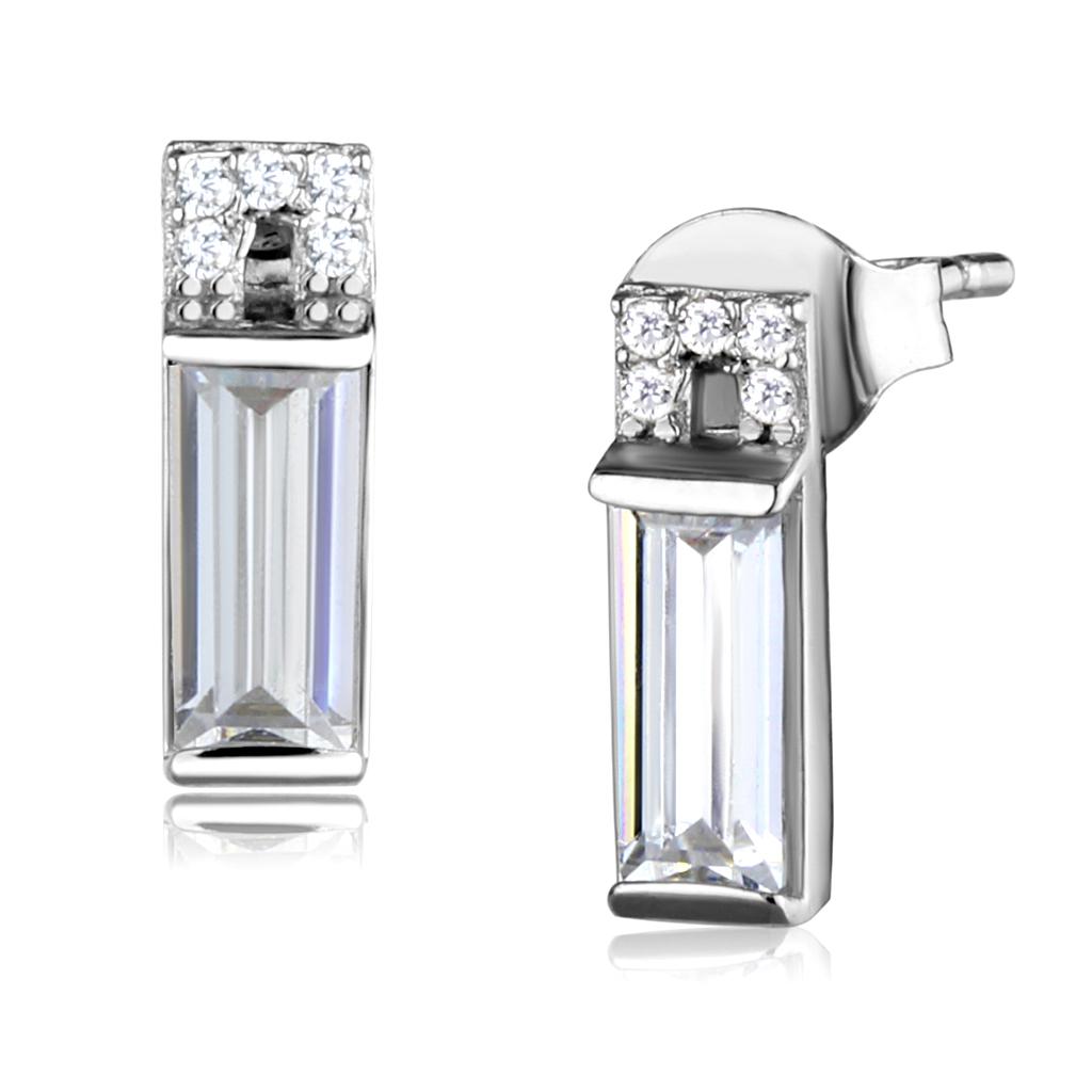 TS550 - Rhodium 925 Sterling Silver Earrings with AAA Grade CZ  in Clear-2