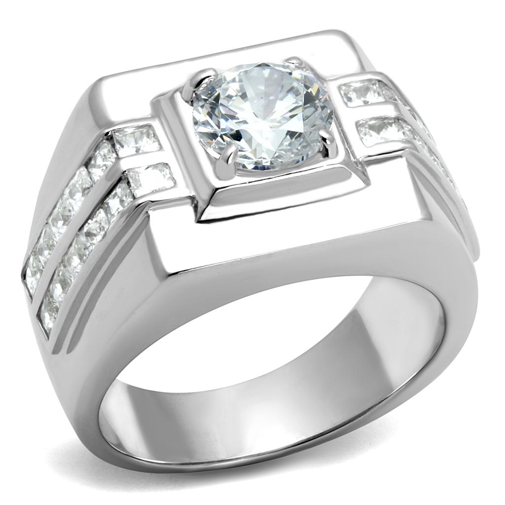 TS553 - Rhodium 925 Sterling Silver Ring with AAA Grade CZ  in Clear-4