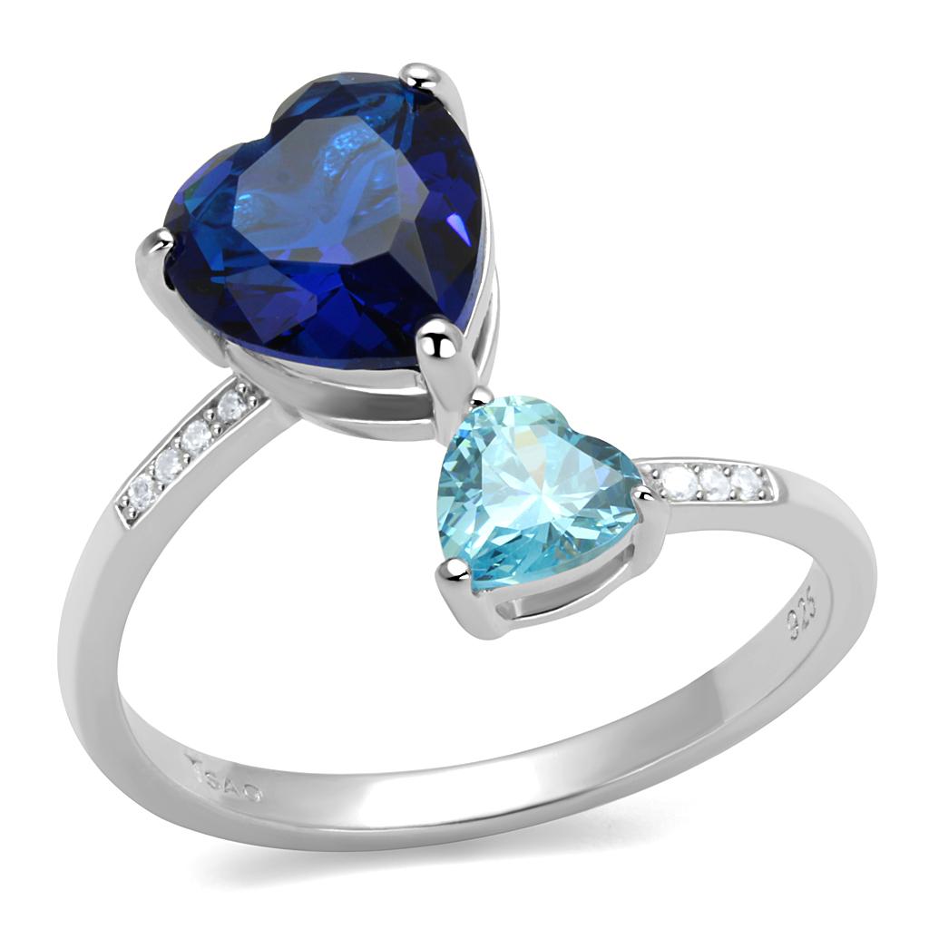 TS554 - Rhodium 925 Sterling Silver Ring with Synthetic Synthetic Glass in Montana-4