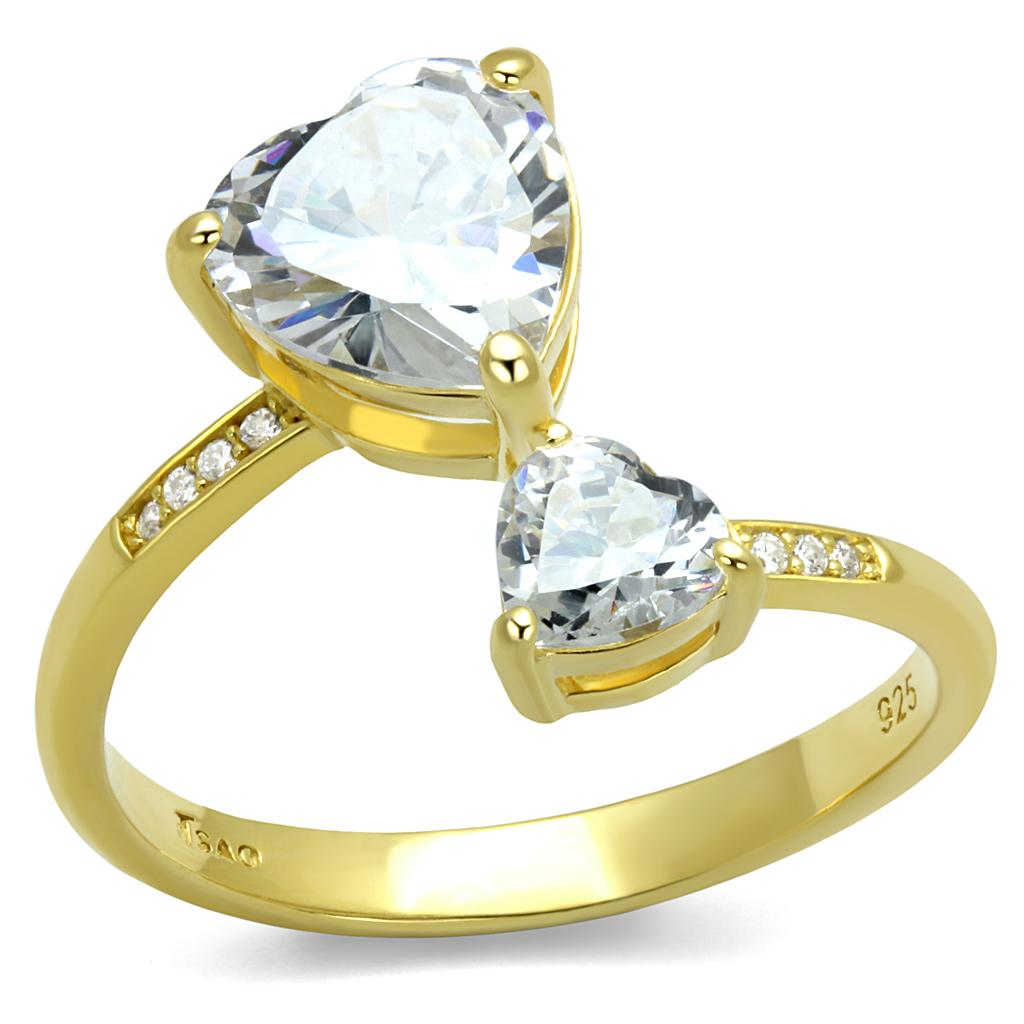 TS555 - Gold 925 Sterling Silver Ring with AAA Grade CZ  in Clear-4