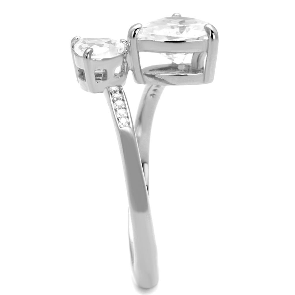 TS556 - Rhodium 925 Sterling Silver Ring with AAA Grade CZ  in Clear-3