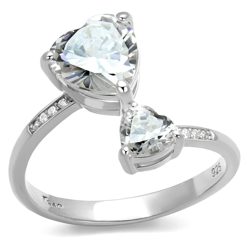 TS556 - Rhodium 925 Sterling Silver Ring with AAA Grade CZ  in Clear-4