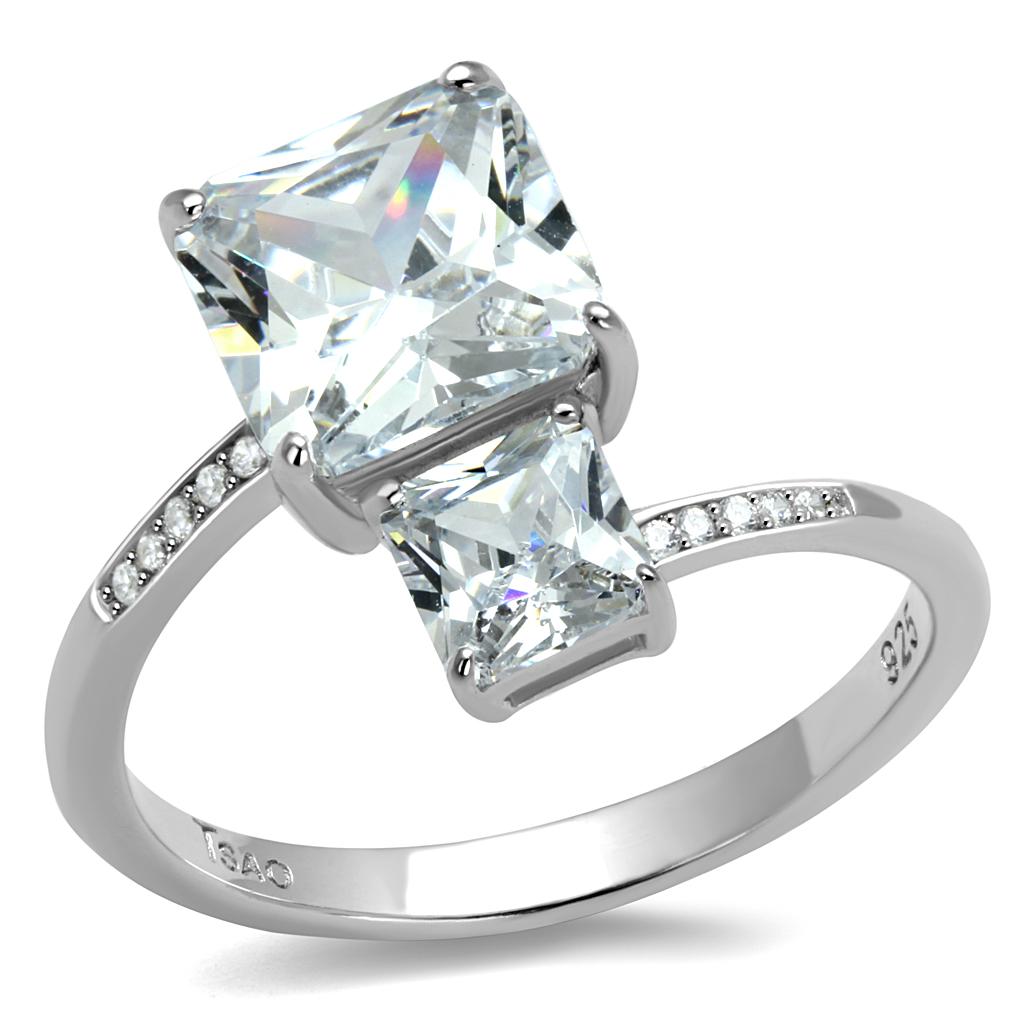 TS557 - Rhodium 925 Sterling Silver Ring with AAA Grade CZ  in Clear-4