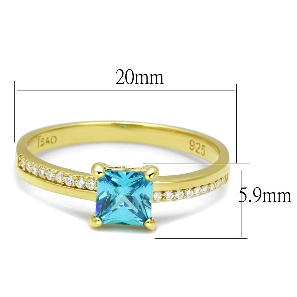 TS559 - Gold 925 Sterling Silver Ring with AAA Grade CZ  in Sea Blue-1