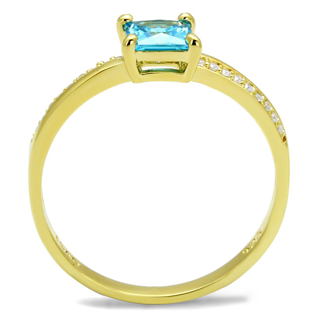 TS559 - Gold 925 Sterling Silver Ring with AAA Grade CZ  in Sea Blue-2