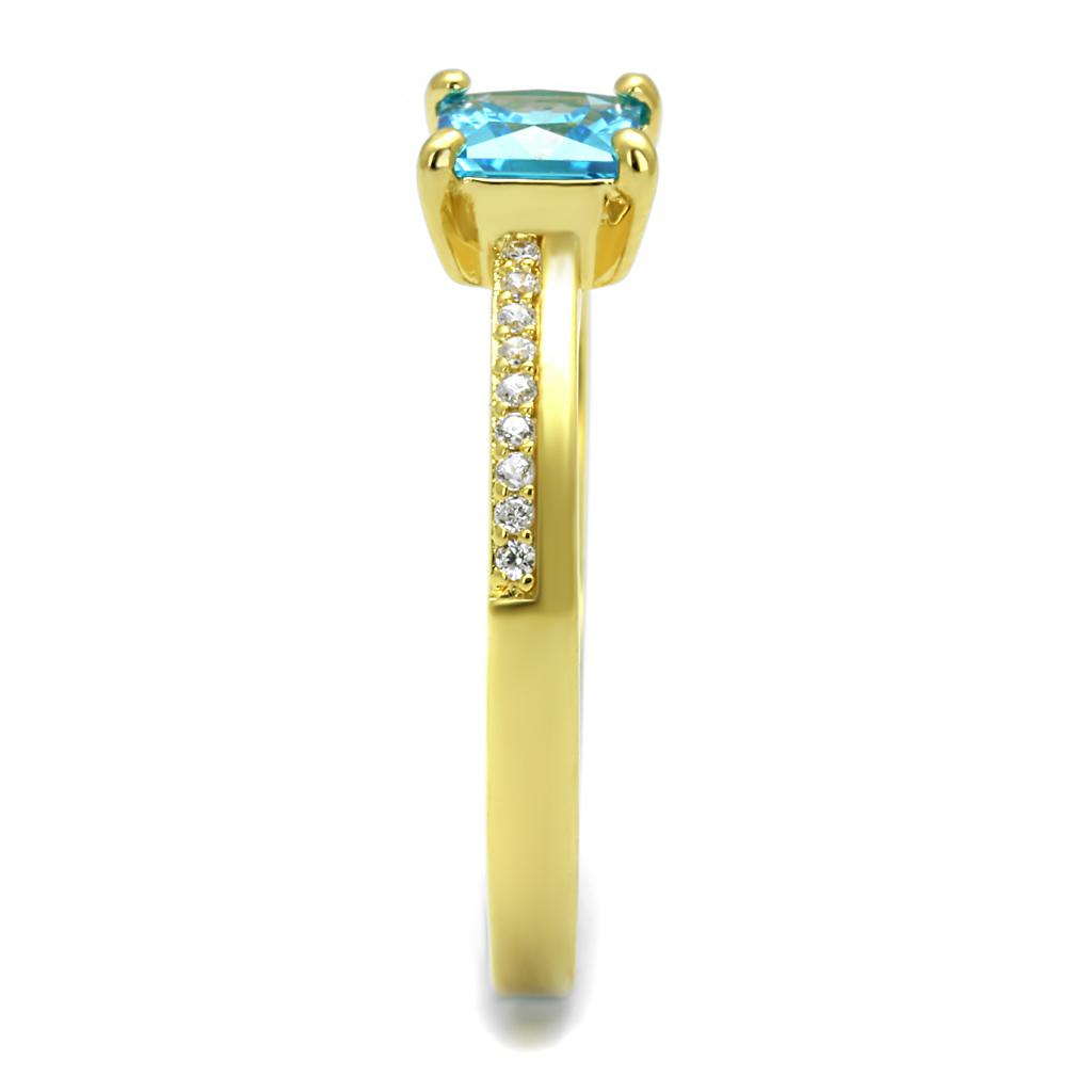 TS559 - Gold 925 Sterling Silver Ring with AAA Grade CZ  in Sea Blue-3