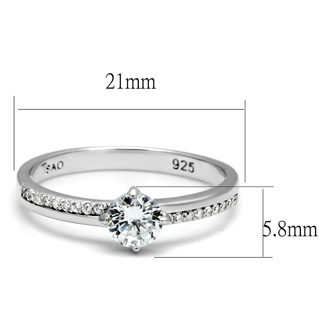 TS560 - Rhodium 925 Sterling Silver Ring with AAA Grade CZ  in Clear-1