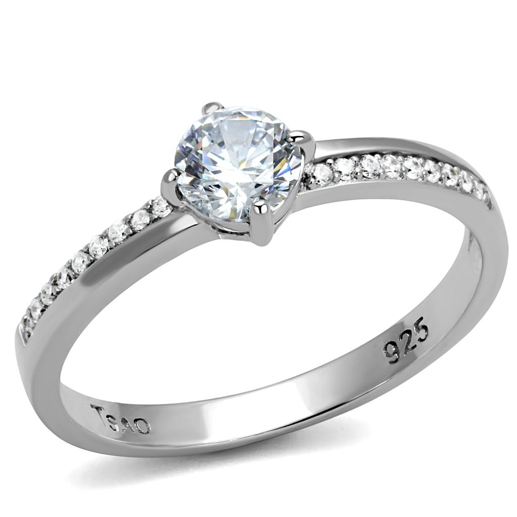 TS560 - Rhodium 925 Sterling Silver Ring with AAA Grade CZ  in Clear-4