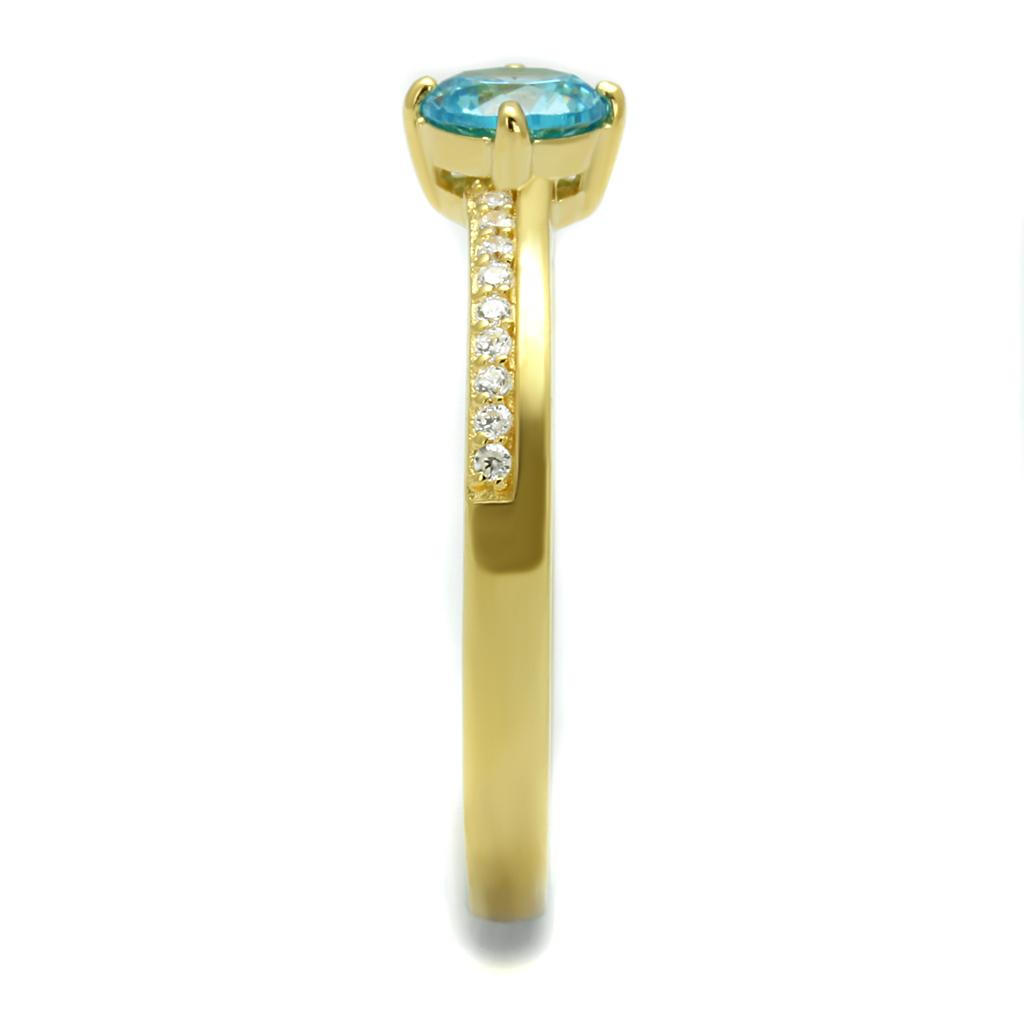 TS561 - Gold 925 Sterling Silver Ring with AAA Grade CZ  in Sea Blue-3