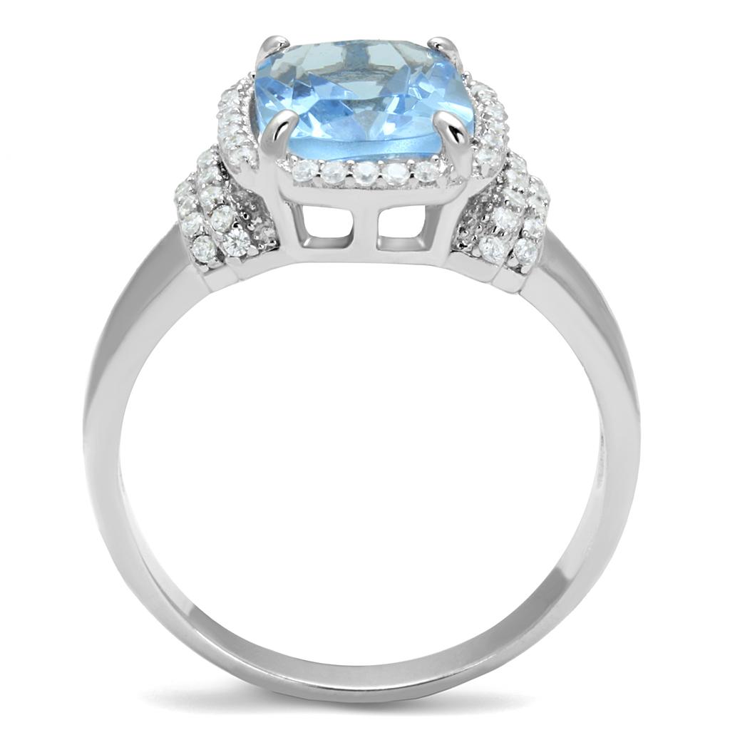 TS562 - Rhodium 925 Sterling Silver Ring with Synthetic Synthetic Glass in Light Sapphire-2