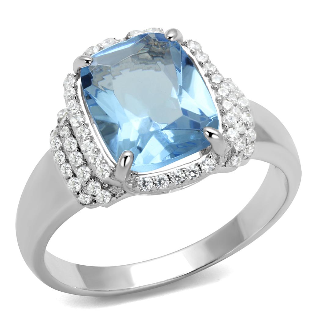 TS562 - Rhodium 925 Sterling Silver Ring with Synthetic Synthetic Glass in Light Sapphire-4