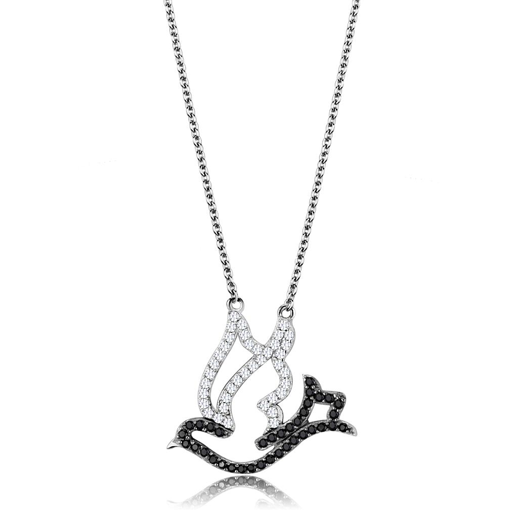 TS563 - Rhodium + Ruthenium 925 Sterling Silver Chain Pendant with AAA Grade CZ  in Clear-2
