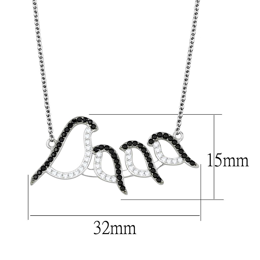 TS564 - Rhodium + Ruthenium 925 Sterling Silver Chain Pendant with AAA Grade CZ  in Clear-1