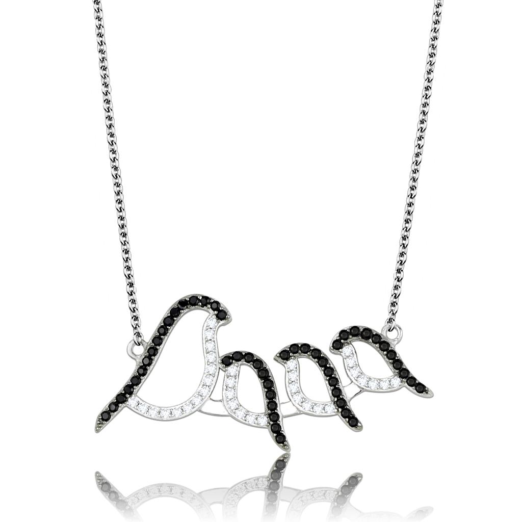 TS564 - Rhodium + Ruthenium 925 Sterling Silver Chain Pendant with AAA Grade CZ  in Clear-2