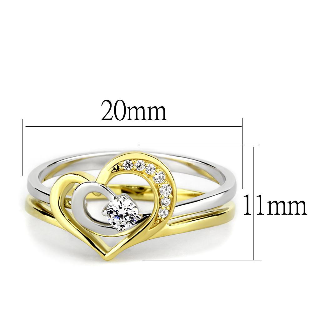 TS565 - Gold+Rhodium 925 Sterling Silver Ring with AAA Grade CZ  in Clear-1