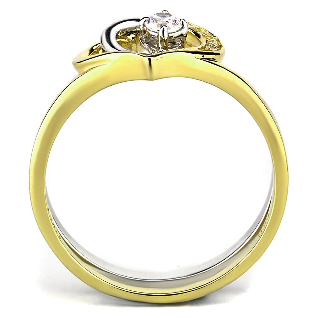 TS565 - Gold+Rhodium 925 Sterling Silver Ring with AAA Grade CZ  in Clear-2