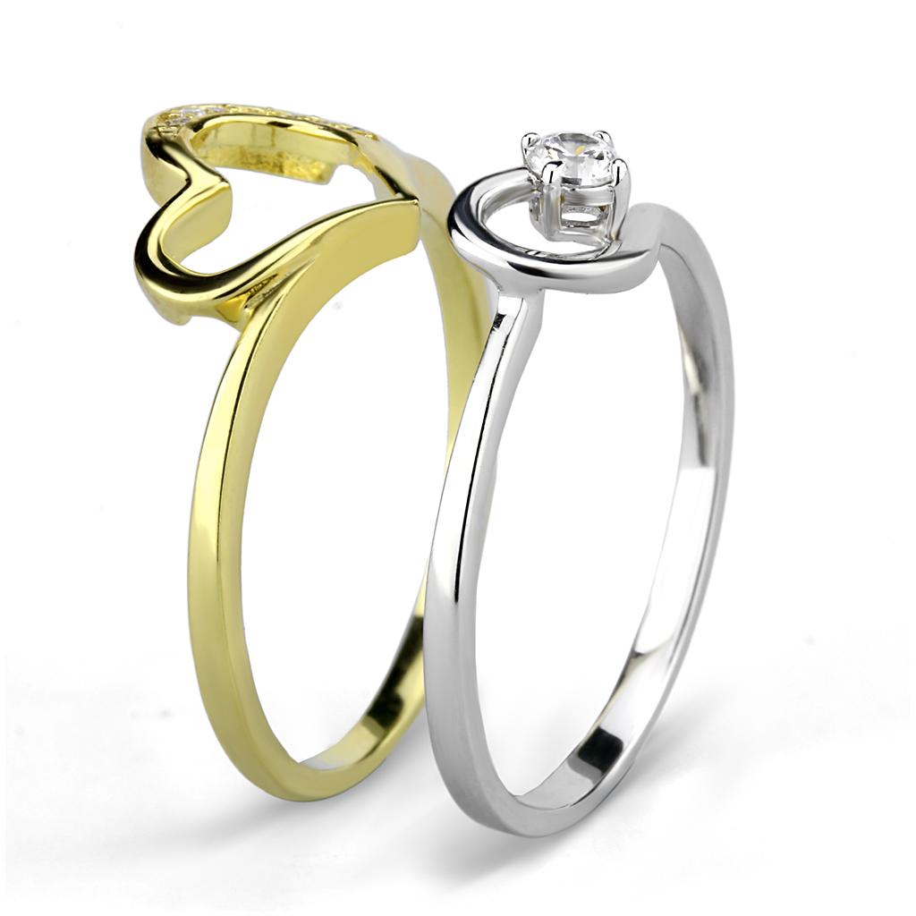 TS565 - Gold+Rhodium 925 Sterling Silver Ring with AAA Grade CZ  in Clear-3