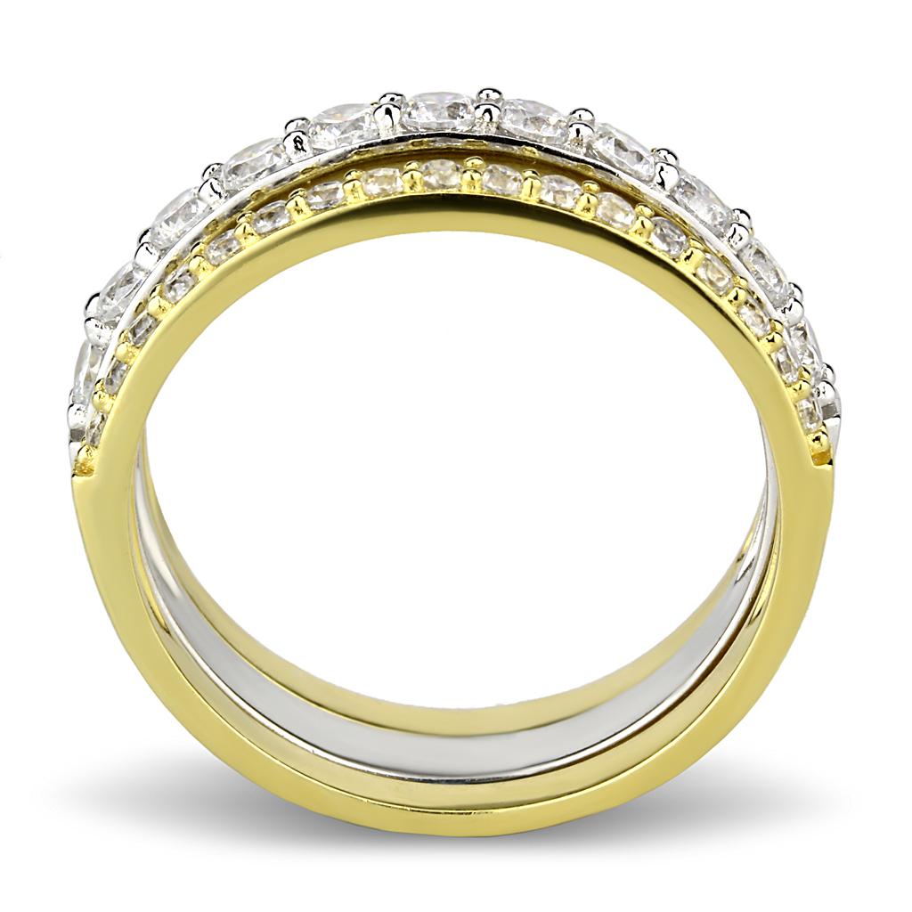 TS568 - Gold+Rhodium 925 Sterling Silver Ring with AAA Grade CZ  in Clear-2