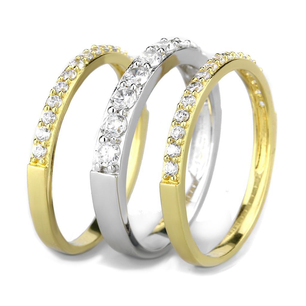 TS568 - Gold+Rhodium 925 Sterling Silver Ring with AAA Grade CZ  in Clear-3
