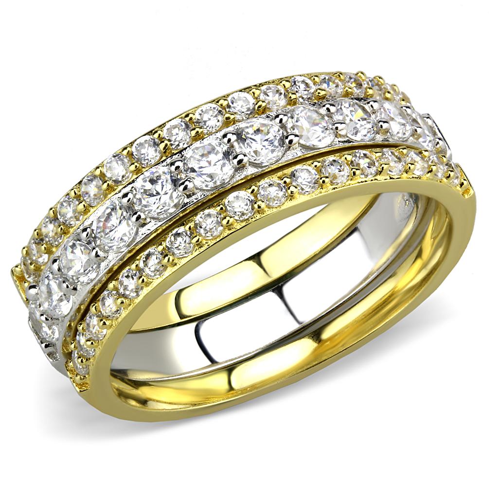 TS568 - Gold+Rhodium 925 Sterling Silver Ring with AAA Grade CZ  in Clear-4