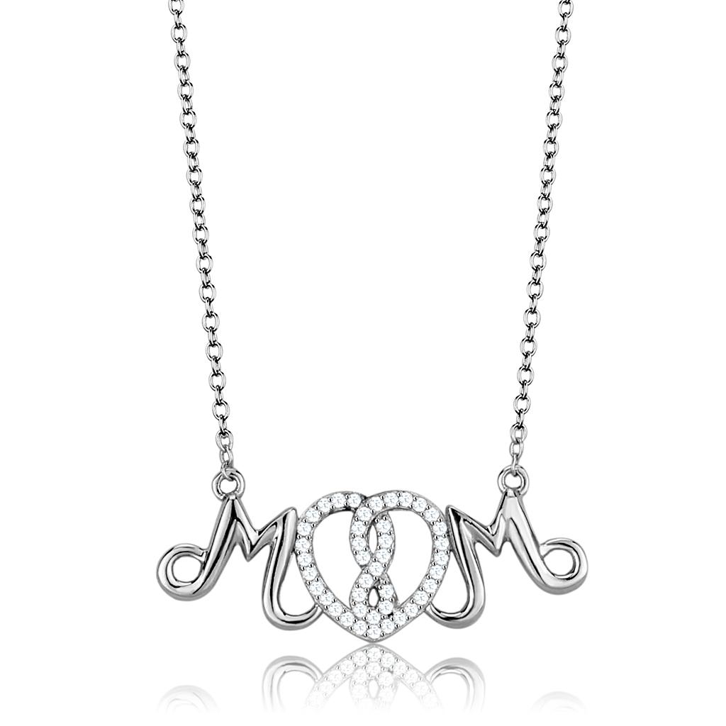 TS571 - Rhodium 925 Sterling Silver Necklace with AAA Grade CZ  in Clear-2