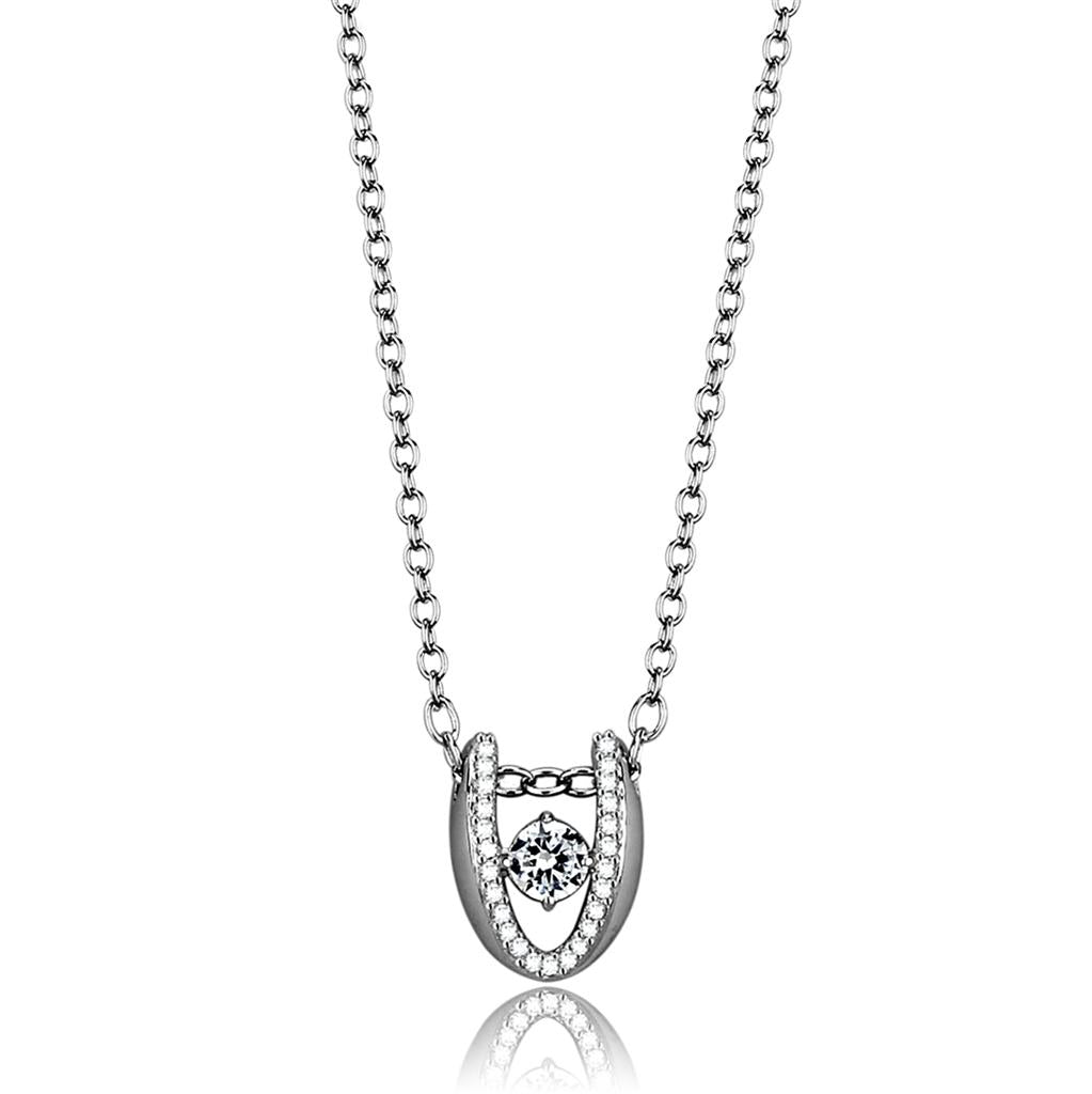 TS572 - Rhodium 925 Sterling Silver Necklace with AAA Grade CZ  in Clear-2