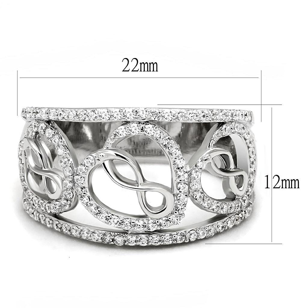 TS573 - Rhodium 925 Sterling Silver Ring with AAA Grade CZ  in Clear-1