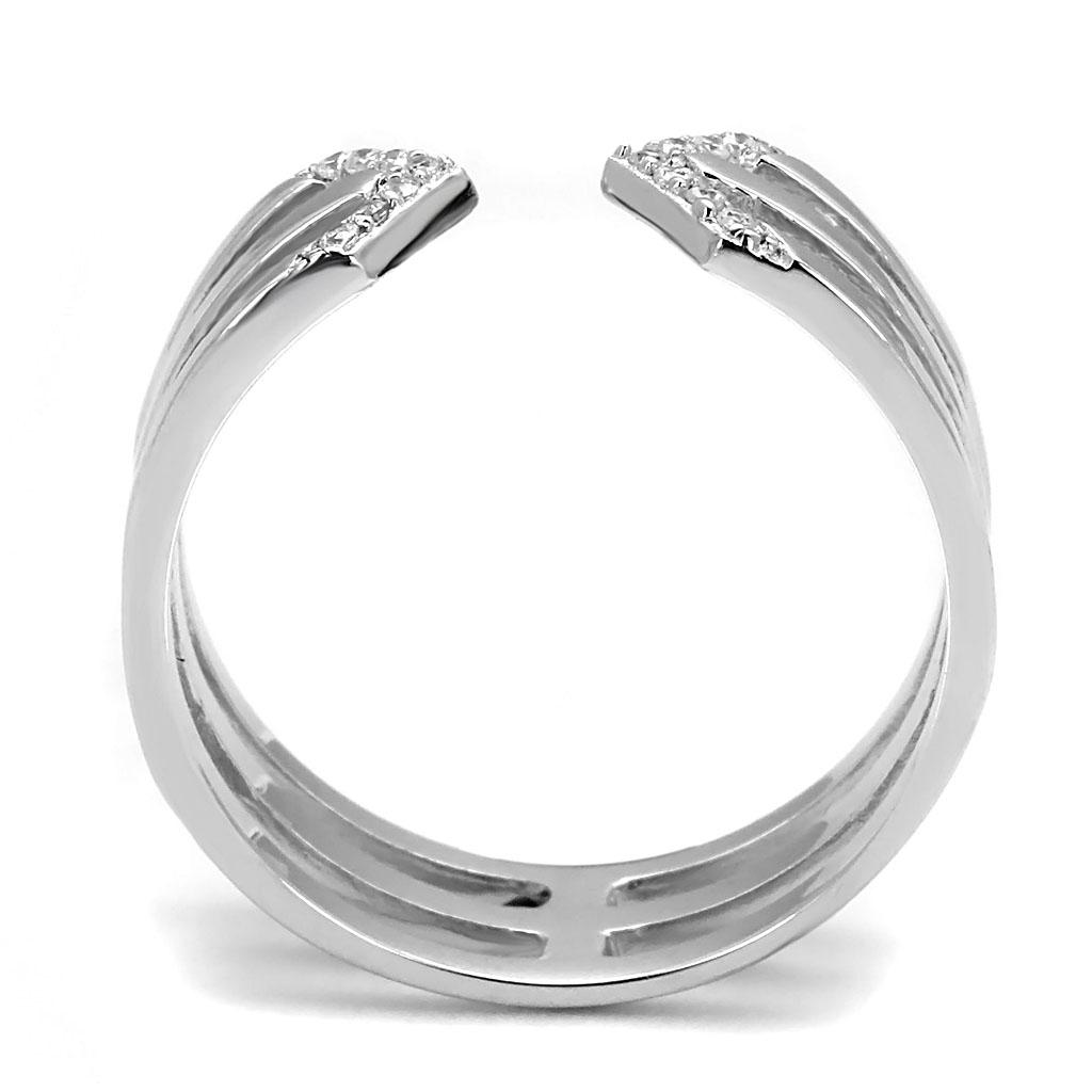 TS574 - Rhodium 925 Sterling Silver Ring with AAA Grade CZ  in Clear-2