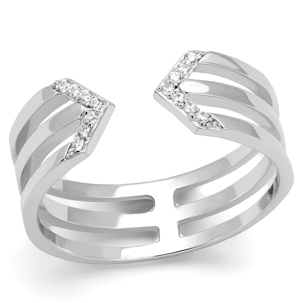 TS574 - Rhodium 925 Sterling Silver Ring with AAA Grade CZ  in Clear-4