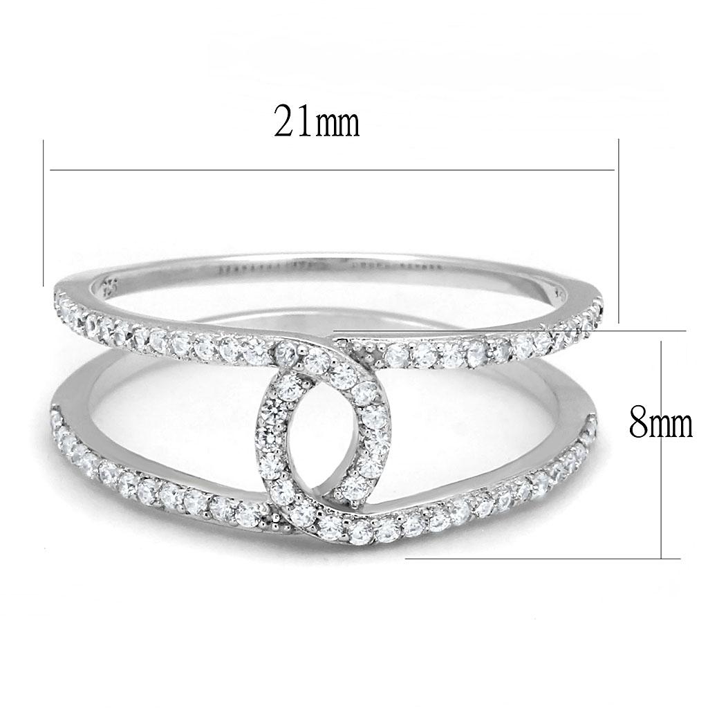 TS575 - Rhodium 925 Sterling Silver Ring with AAA Grade CZ  in Clear-1