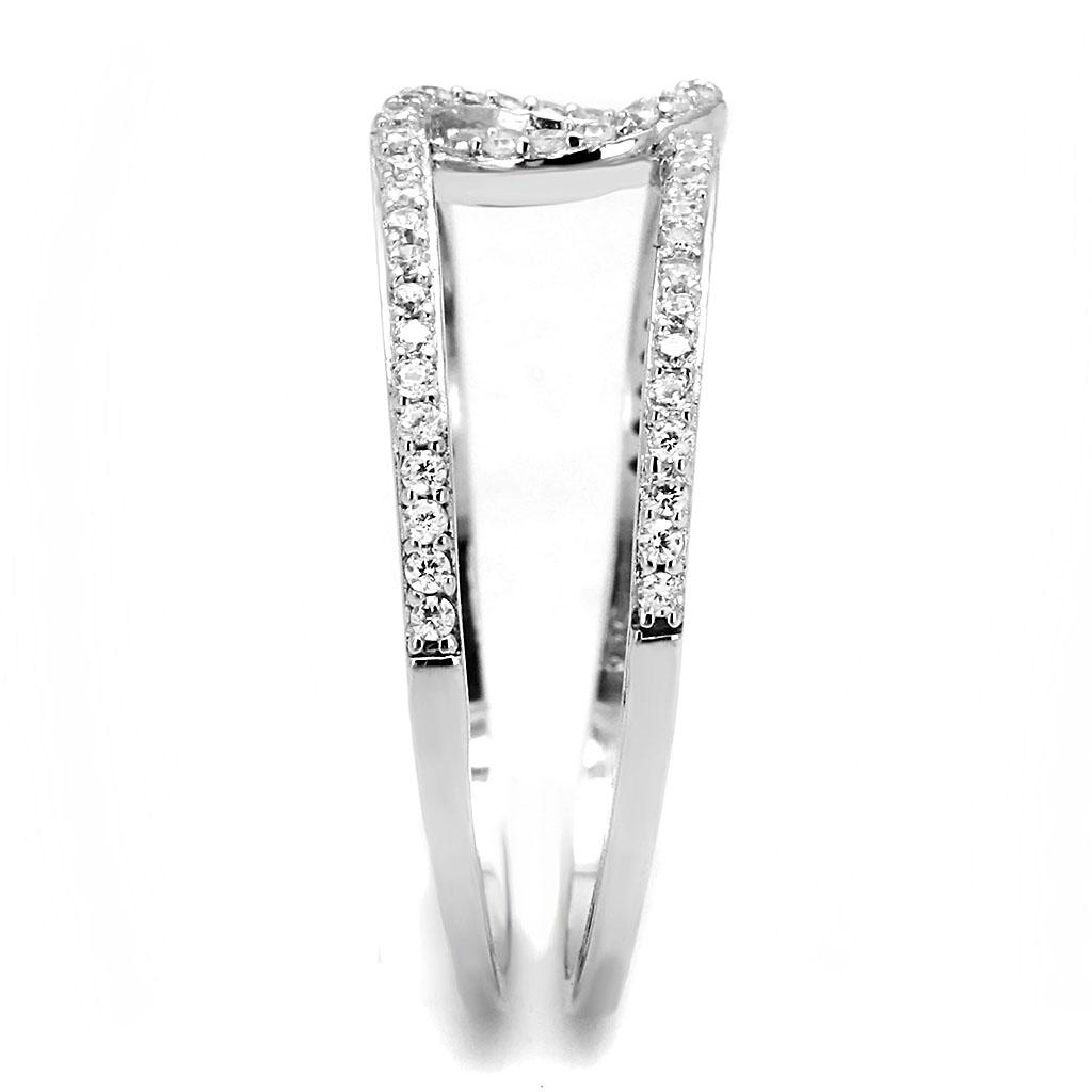 TS575 - Rhodium 925 Sterling Silver Ring with AAA Grade CZ  in Clear-3