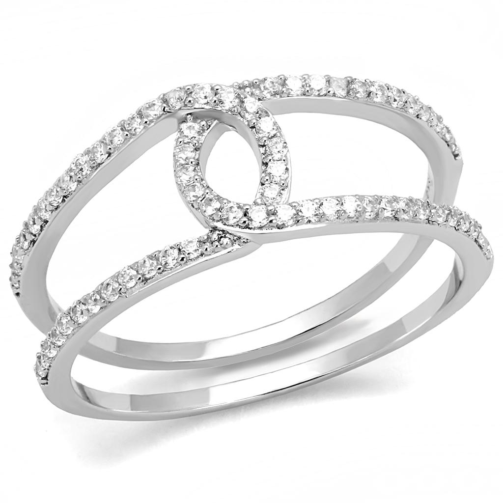 TS575 - Rhodium 925 Sterling Silver Ring with AAA Grade CZ  in Clear-4