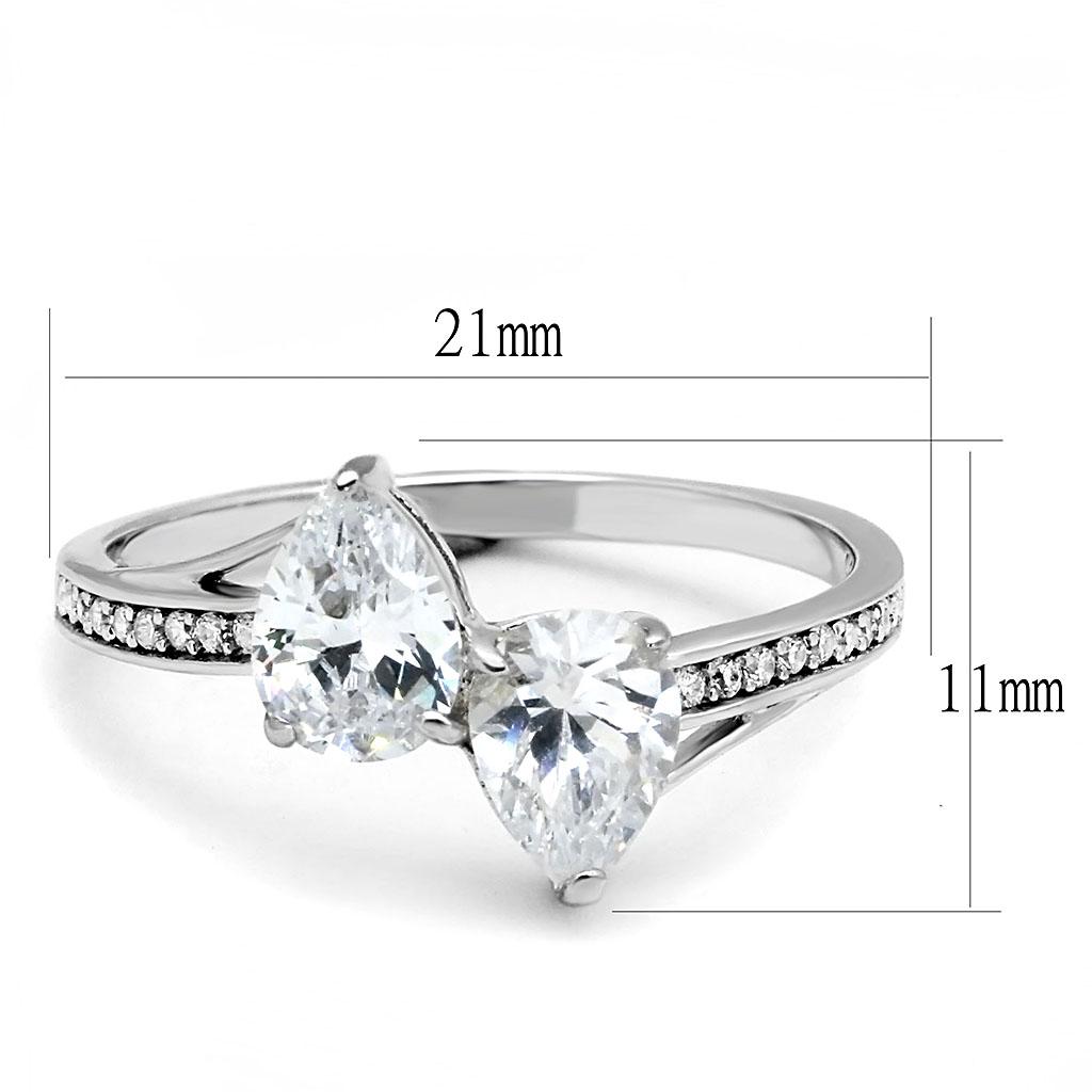 TS578 - Rhodium 925 Sterling Silver Ring with AAA Grade CZ  in Clear-1