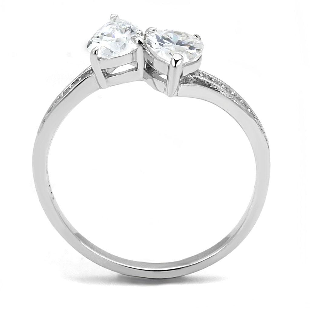 TS578 - Rhodium 925 Sterling Silver Ring with AAA Grade CZ  in Clear-2