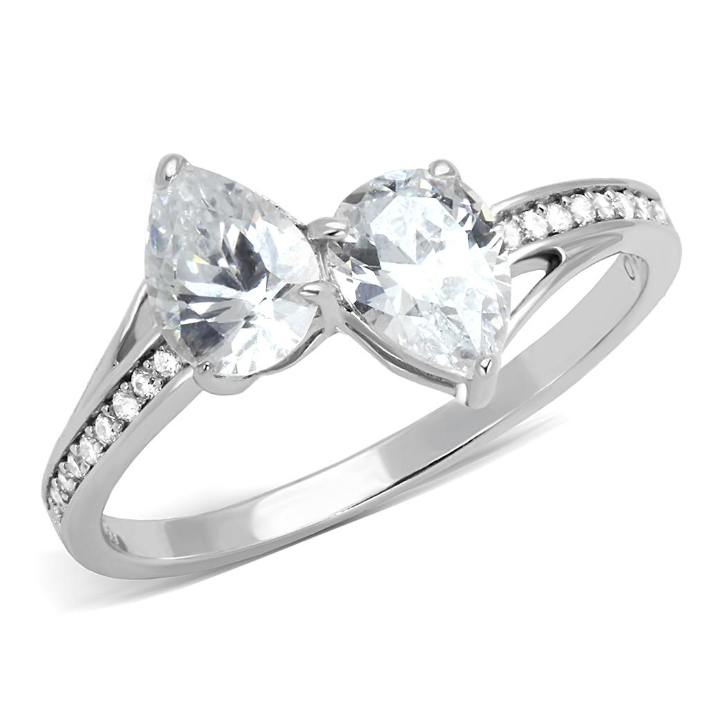 TS578 - Rhodium 925 Sterling Silver Ring with AAA Grade CZ  in Clear-4