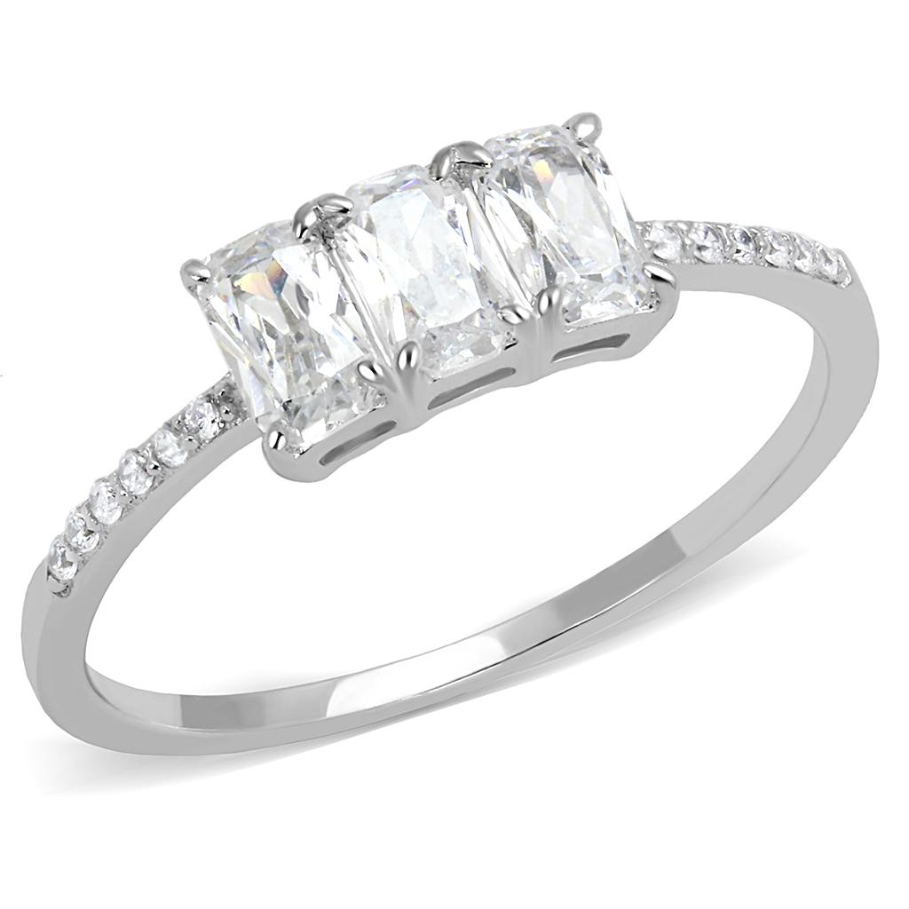 TS579 - Rhodium 925 Sterling Silver Ring with AAA Grade CZ  in Clear-4
