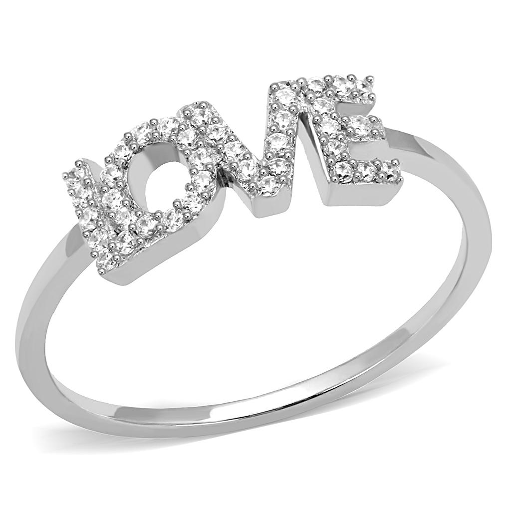 TS580 - Rhodium 925 Sterling Silver Ring with AAA Grade CZ  in Clear-4