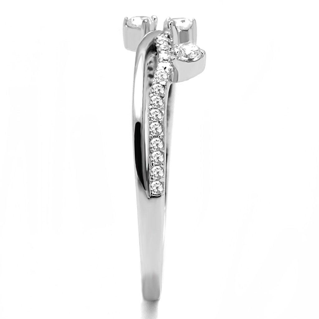 TS581 - Rhodium 925 Sterling Silver Ring with AAA Grade CZ  in Clear-3