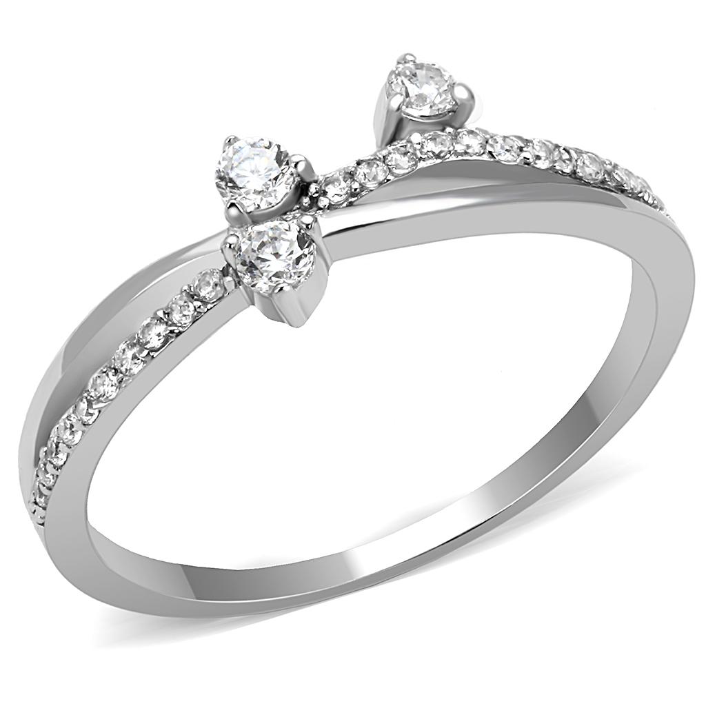 TS581 - Rhodium 925 Sterling Silver Ring with AAA Grade CZ  in Clear-4