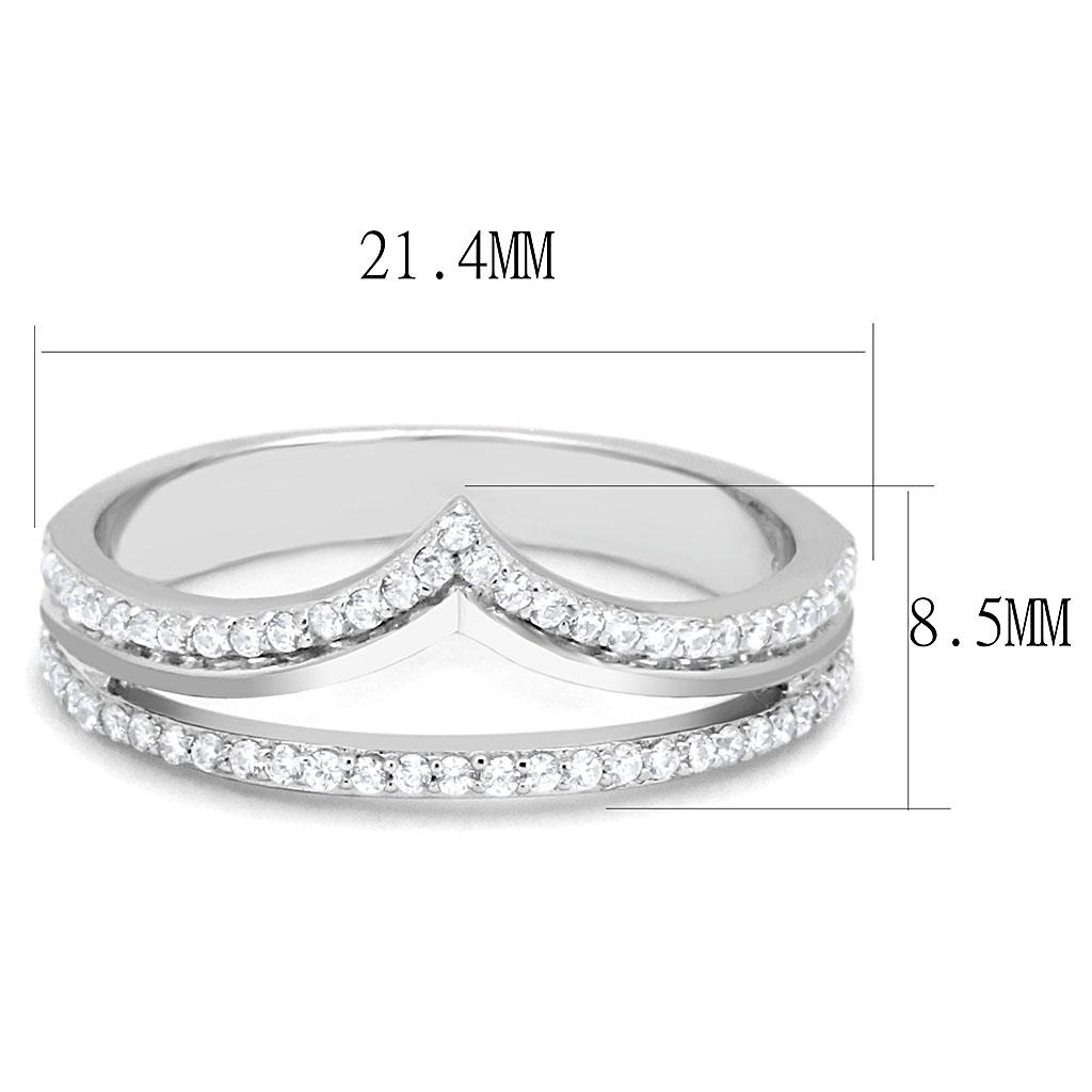 TS582 - Rhodium 925 Sterling Silver Ring with AAA Grade CZ  in Clear-1