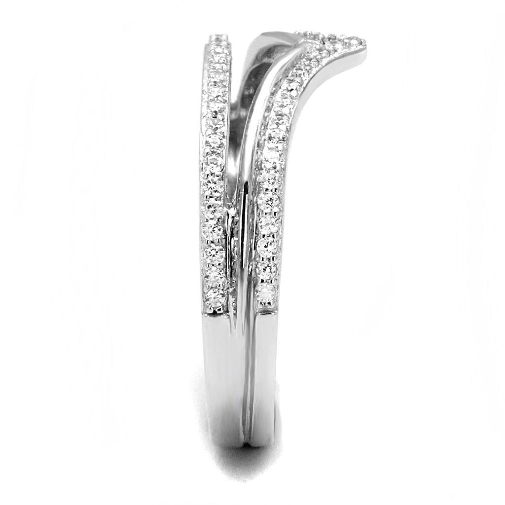 TS582 - Rhodium 925 Sterling Silver Ring with AAA Grade CZ  in Clear-3